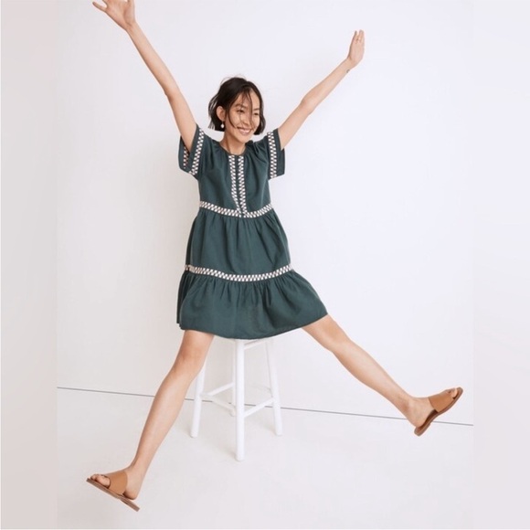 Madewell Dresses & Skirts - Madewell Embroidered Linen-Blend Flutter-Sleeve Mini Dress Size Medium NWT